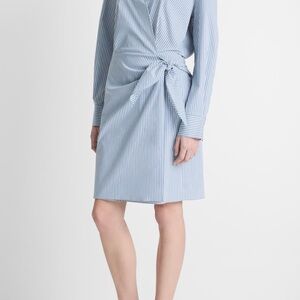 Vince Light Blue & White Striped Tie-Waist Mini Dress